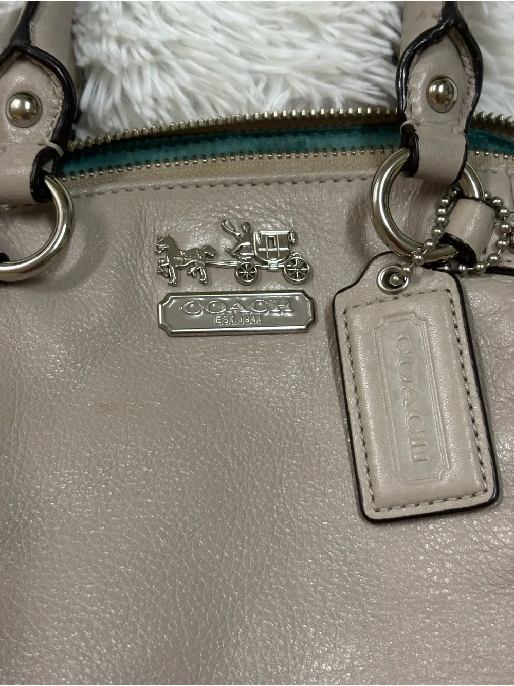 Coach Leather Satchel in Light Taupe with Gold Hardware